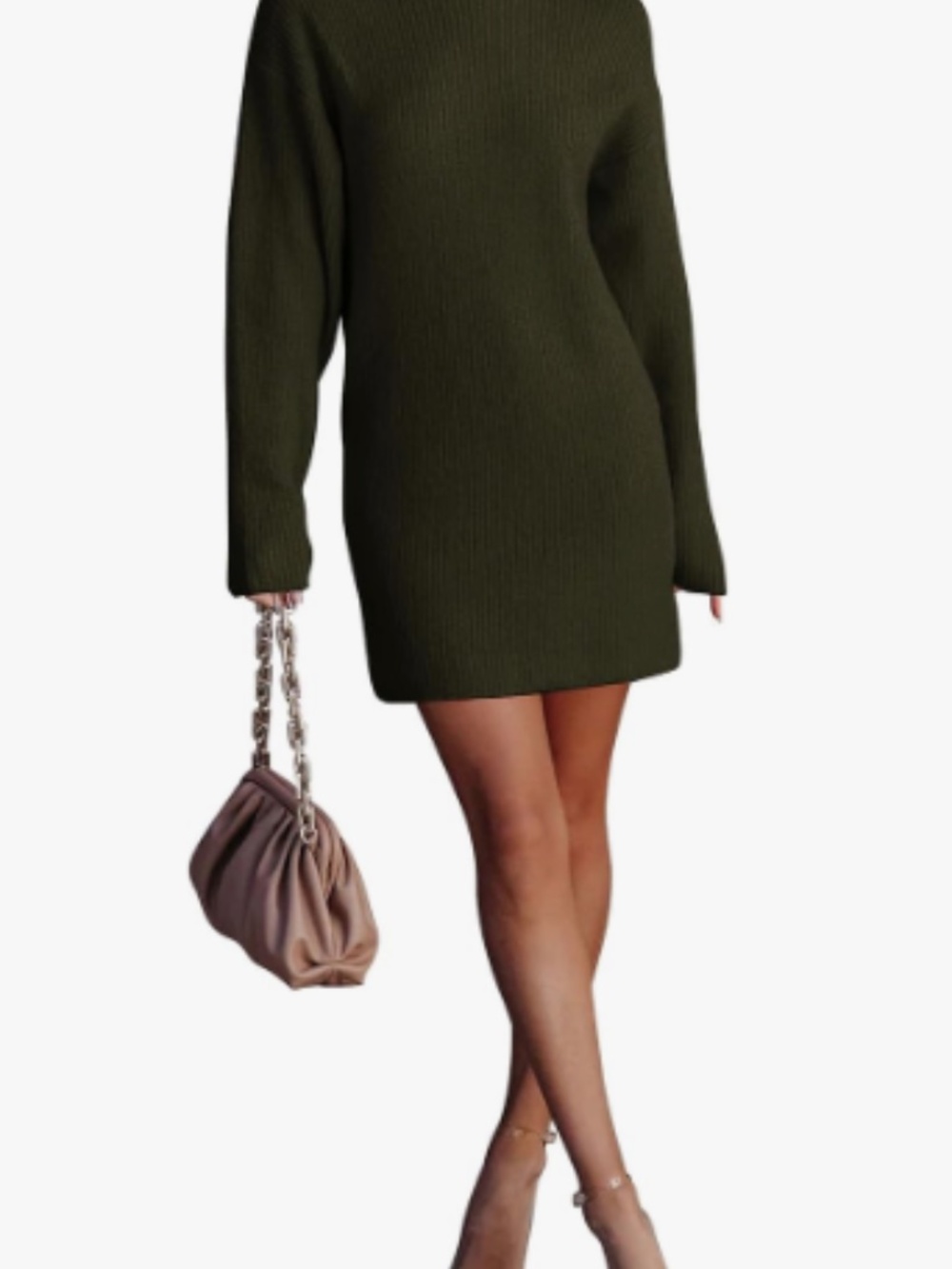 Long Sleeve Turtleneck Sweaterdress Ribbed Knit Oversized Fall Winter - Small - Picture 2 of 8